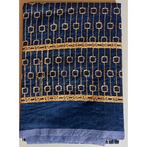 Beige Gold Floral Cotton Saree w/ Teal Embroidery & Tassels/Blouse–Party Wear